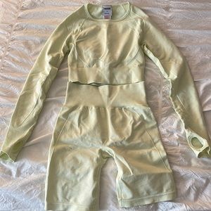 bright yellow gymshark workout set